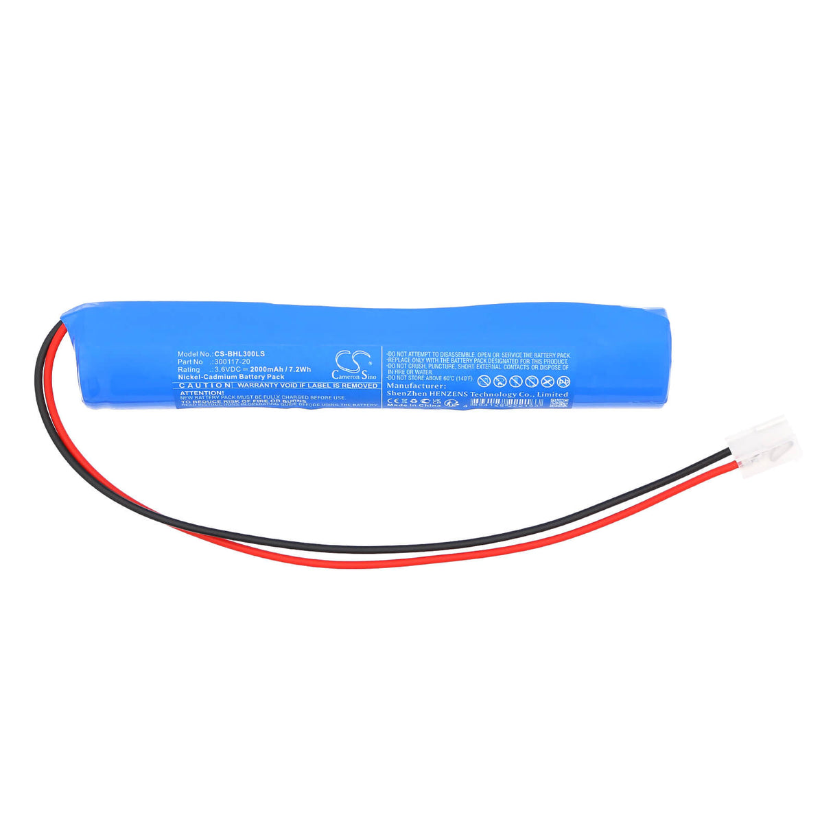 3.6V, Ni-CD, 2000mAh, batterie d'éclairage de secours compatible avec Beghelli, 300117-20, 415213000, 7.2Wh Éclairage d'urgence Cameron Sino Technology Limited