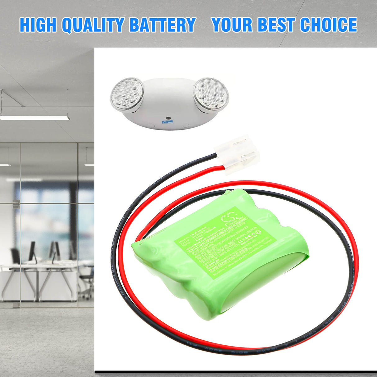 3,6V, Ni-MH, 1500mAh, Batterie d'éclairage de secours compatible avec Beghelli, 98100202.R.001, 415097000, 5.4Wh Éclairage d'urgence Cameron Sino Technology Limited