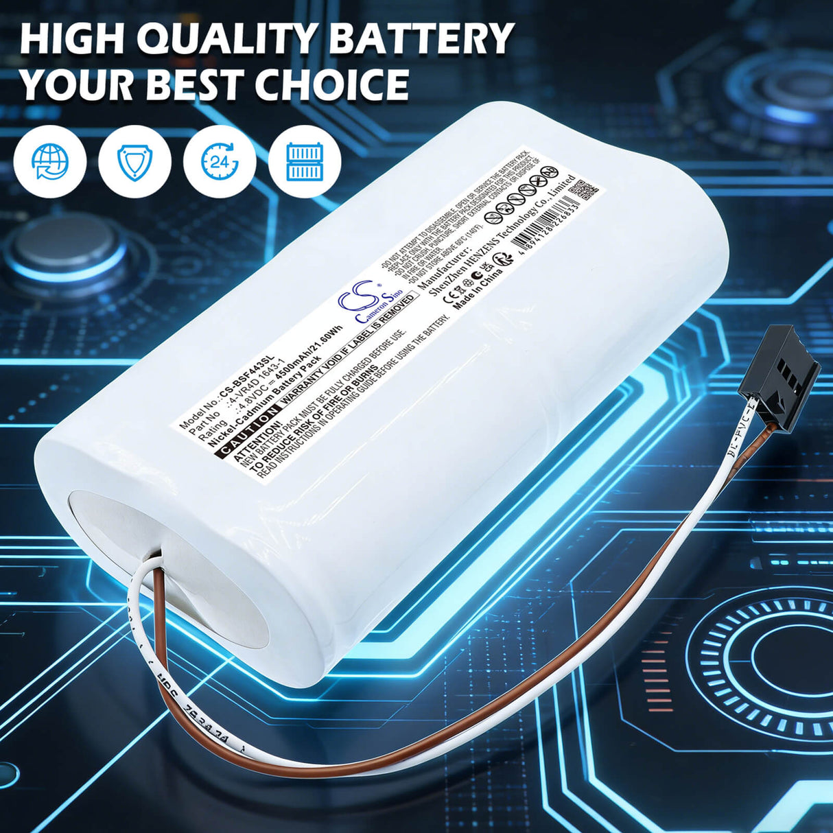4.8V, Ni-CD, 4500mAh, Equipment, Survey, Test battery fits BOSCH, 4-VR4D 1643-1, 680 S, FACOM GTR68, 21.60Wh Equipment, Survey, Test Cameron Sino Technology Limited