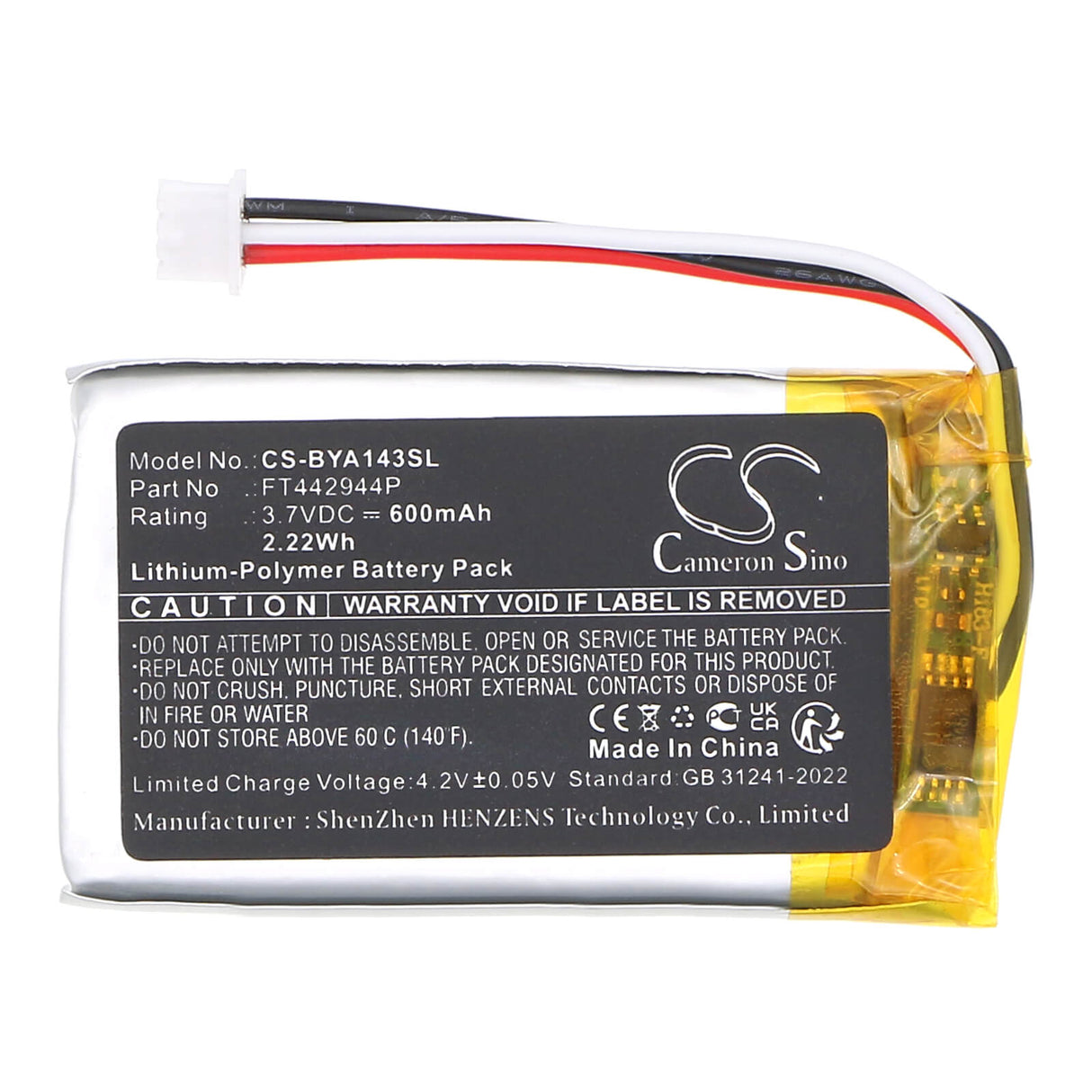 3.7V, Li-Polymer, 600mAh, Batterie BabyPhone compatible avec Babymoov, Ft442944p, A014301, A014303, 2.22Wh BabyPhone Cameron Sino Technology Limited