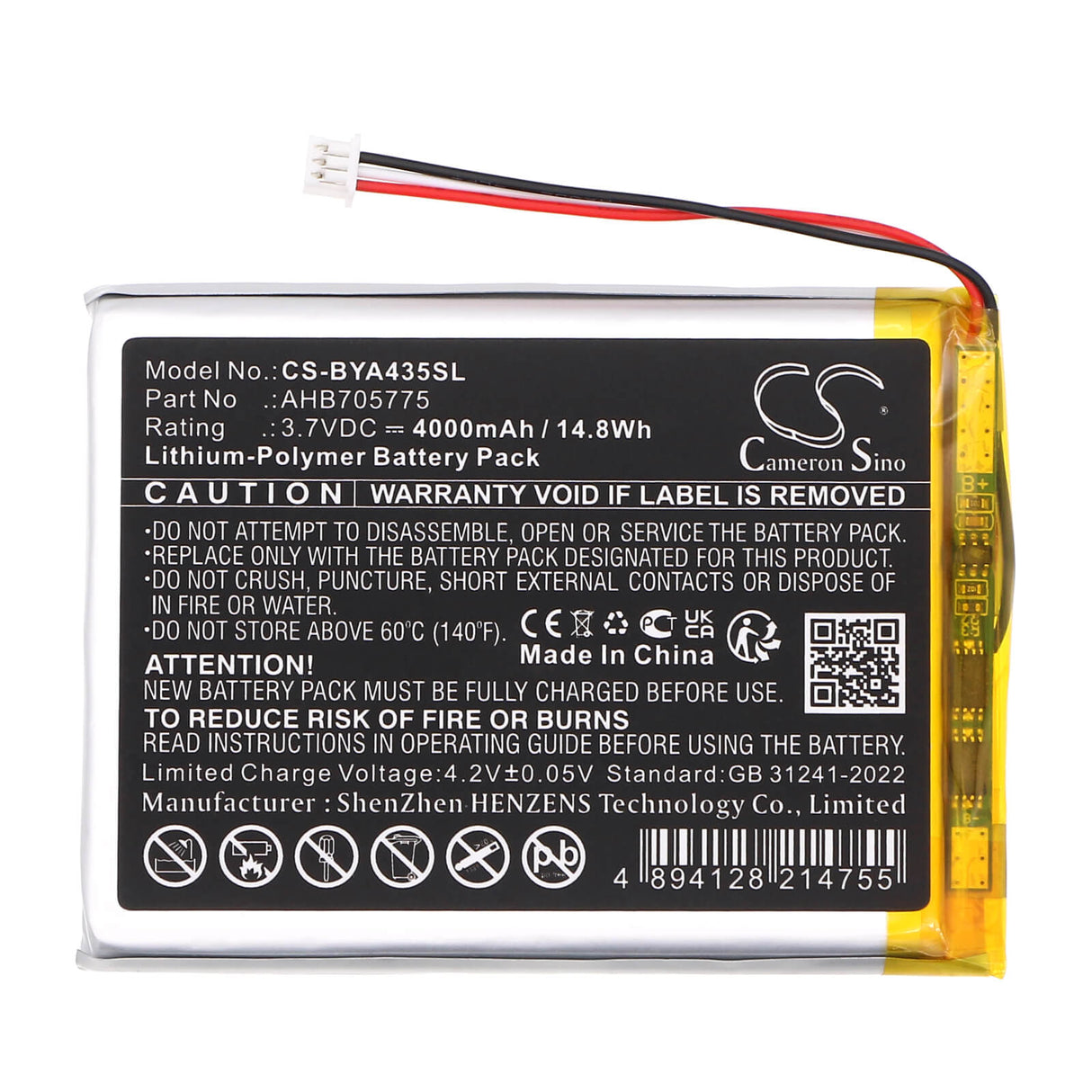 3,7V, Li-Polymer, 4000mAh, batterie BabyPhone compatible avec Babymoov, Ahb705775, A014426, A014433, 14.8Wh BabyPhone Cameron Sino Technology Limited