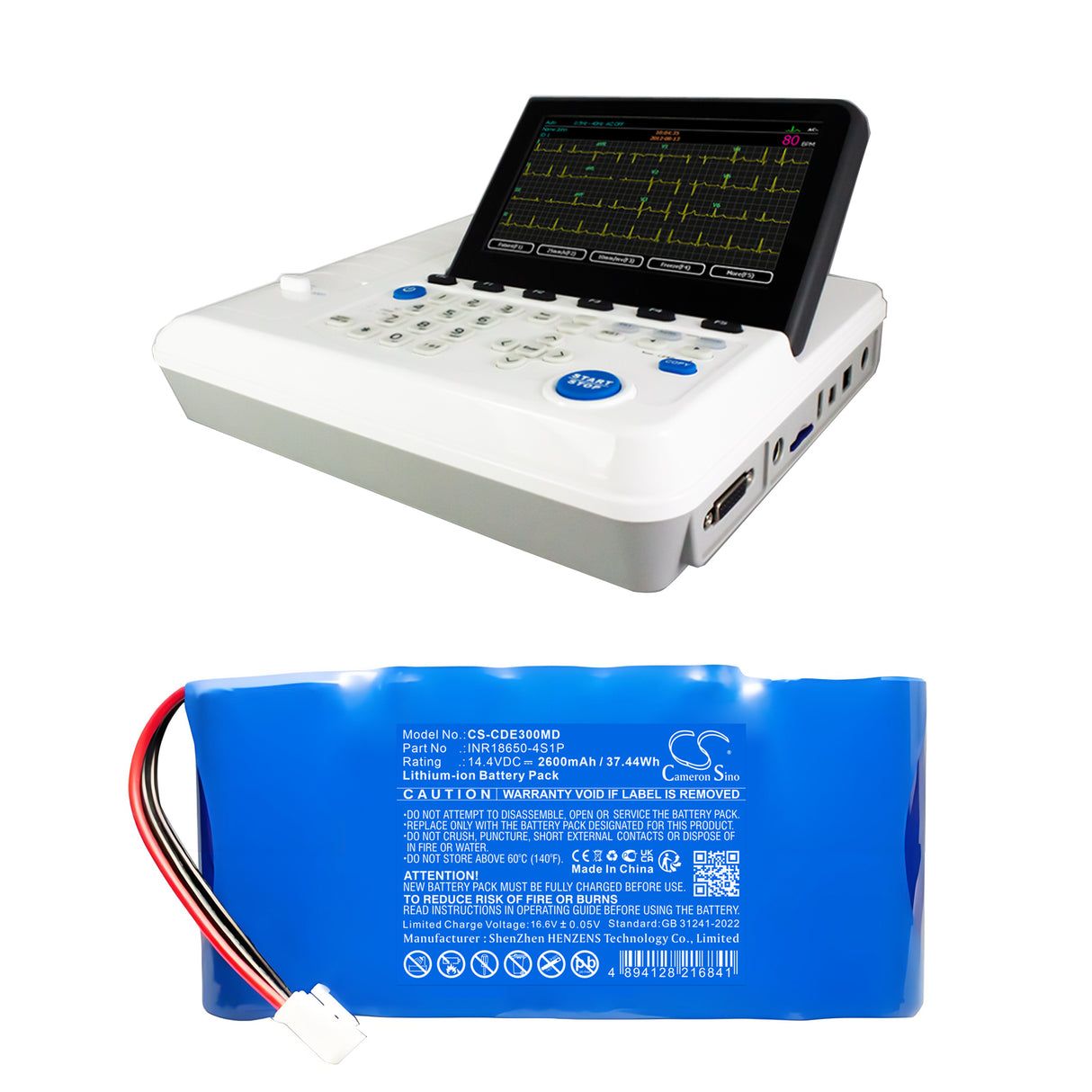 14.4V, Li-ion, 2600mAh, Medical battery fits Cardio, INR18650-4S1P, E3, 37.44Wh Medical Cameron Sino Technology Limited (Medical)