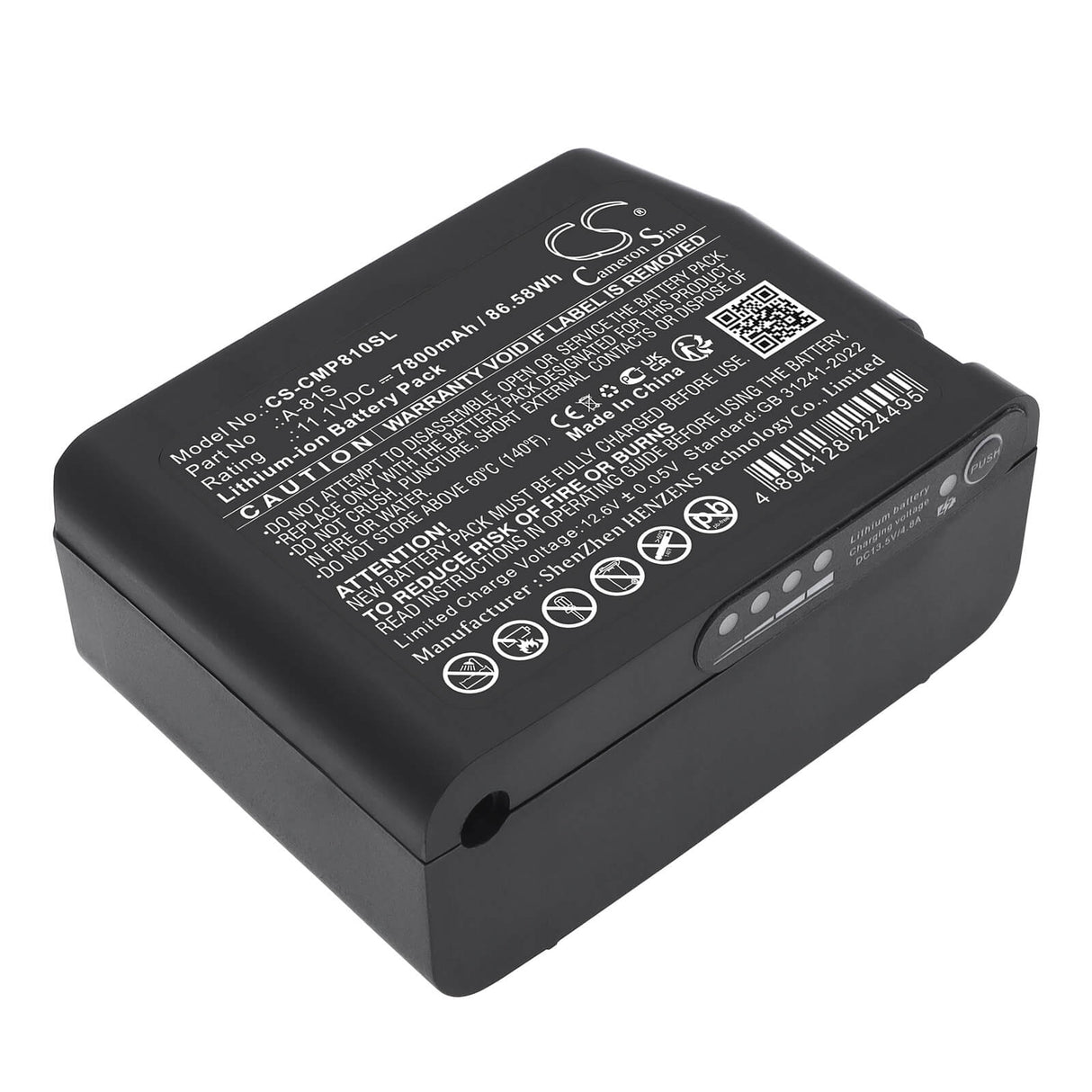 11.1V, Li-ion, 7800mAh, Equipment, Survey, Test battery fits Comptyco, A-81S, A-81S Fusion Splicer, FS-60C Fusion Splicer, 86.58Wh Equipment, Survey, Test Cameron Sino Technology Limited