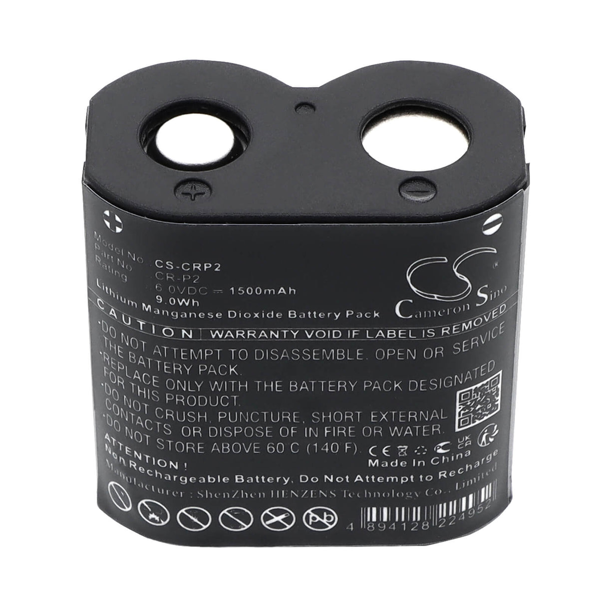 6V, Li-MnO2, 1500mAh, CR-P2 battery fits Camera, 2CP4036, 9Wh CR-P2 Cameron Sino Technology Limited