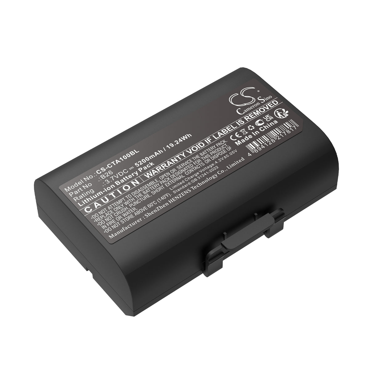3,7V, Li-ion, 5200mAh, Batterie de terminal de paiement compatible avec Castles, B26, Saturn 1000 S1f2, Saturn 1000f, 19,24Wh Terminal de paiement Cameron Sino Technology Limited