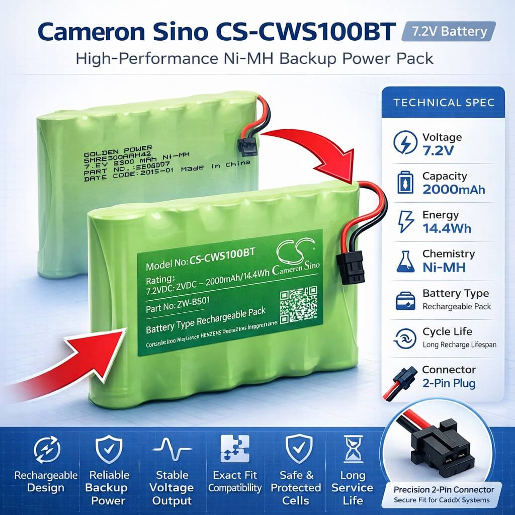 7.2v, Ni-mh, 2000mah, Alarm Battery Fits 6MR2300AAH4Z, Caddx, Zerowire Control Panel, 14.40wh Alarm System Cameron Sino Technology Limited