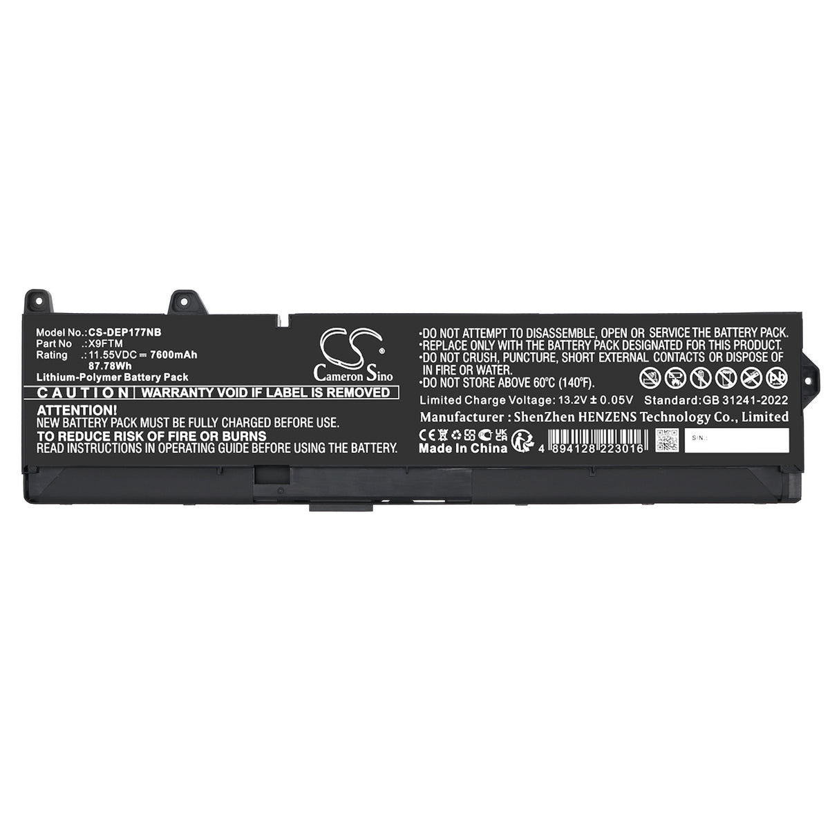 11.55V, Li-Polymer, 7600mAh, Notebook, Laptop battery fits Dell, 5JMD8, Precision 17 7770, Precision 7670 Performance, 87.78Wh Notebook, Laptop Cameron Sino Technology Limited