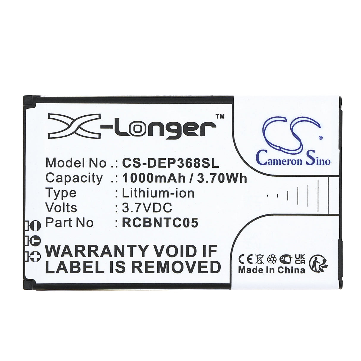 3,7V, Li-ion, 1000mAh, batterie pour smartphone compatible avec Doro, Rcbntc05, Primo 368, 3,7Wh Mobile, Smartphone Cameron Sino Technology Limited (Smartphone)