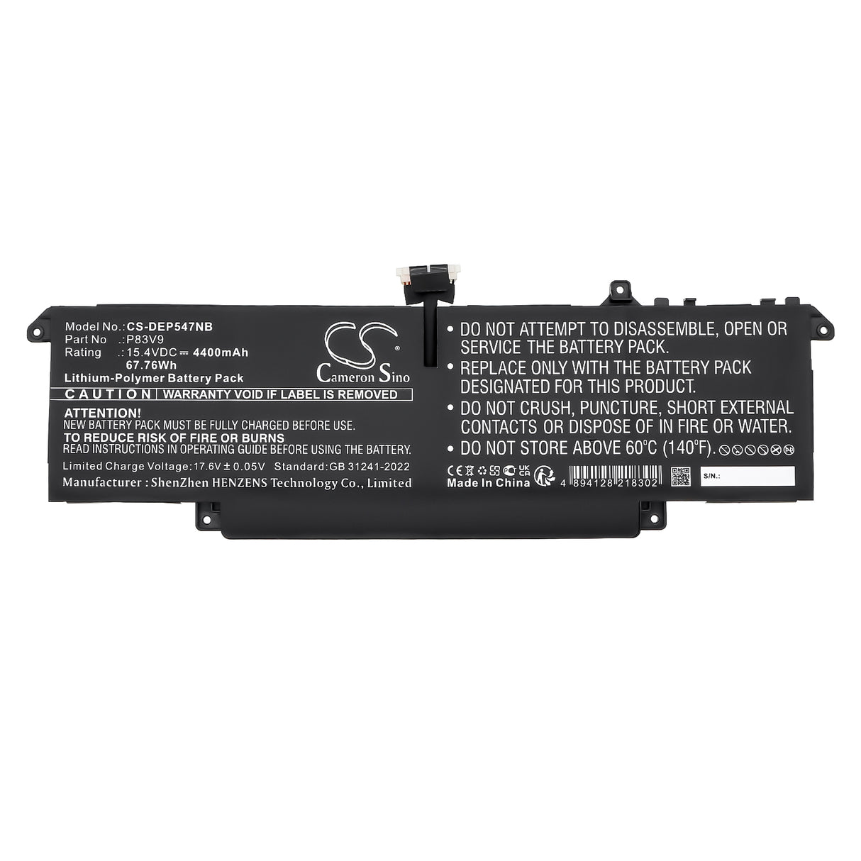 15.4V, Li-Polymer, 4400mAh, Notebook, Laptop battery fits Dell, Cdtt2, Precision 14 5470, Precision 5470, 67.76Wh Notebook, Laptop Cameron Sino Technology Limited