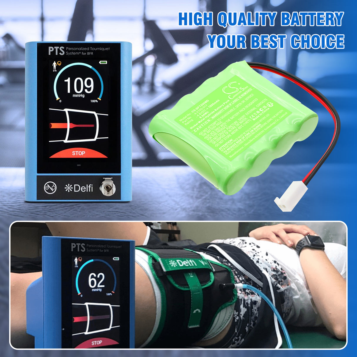 4.8V, Ni-MH, 1800mAh, Batterie médicale adaptée à Delfi, 110605, Garrot portable, Système PTS 2000, 8.64Wh Médical Cameron Sino Technology Limited (Médical)