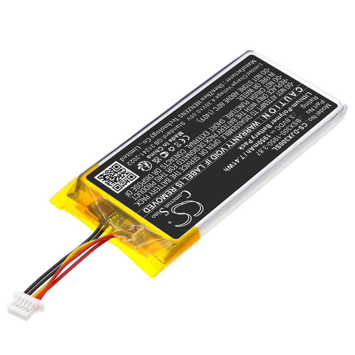 3,8V, Li-Polymer, 1950mAh, batterie de microphone compatible avec Dji, BSX300-1950-3.87, MIC Mini, 7,41Wh Microphone Cameron Sino Technology Limited