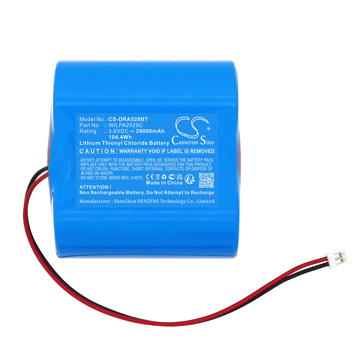 3.6V, Li-SOCl2, 29000mAh, Alarm System battery fits Delta Dore, WILPA2529C, 6416222, Bat CS 8000-SI-SEFIO3 Tyxal+, 104.4Wh Alarm System Cameron Sino Technology Limited (Dangerous Goods)