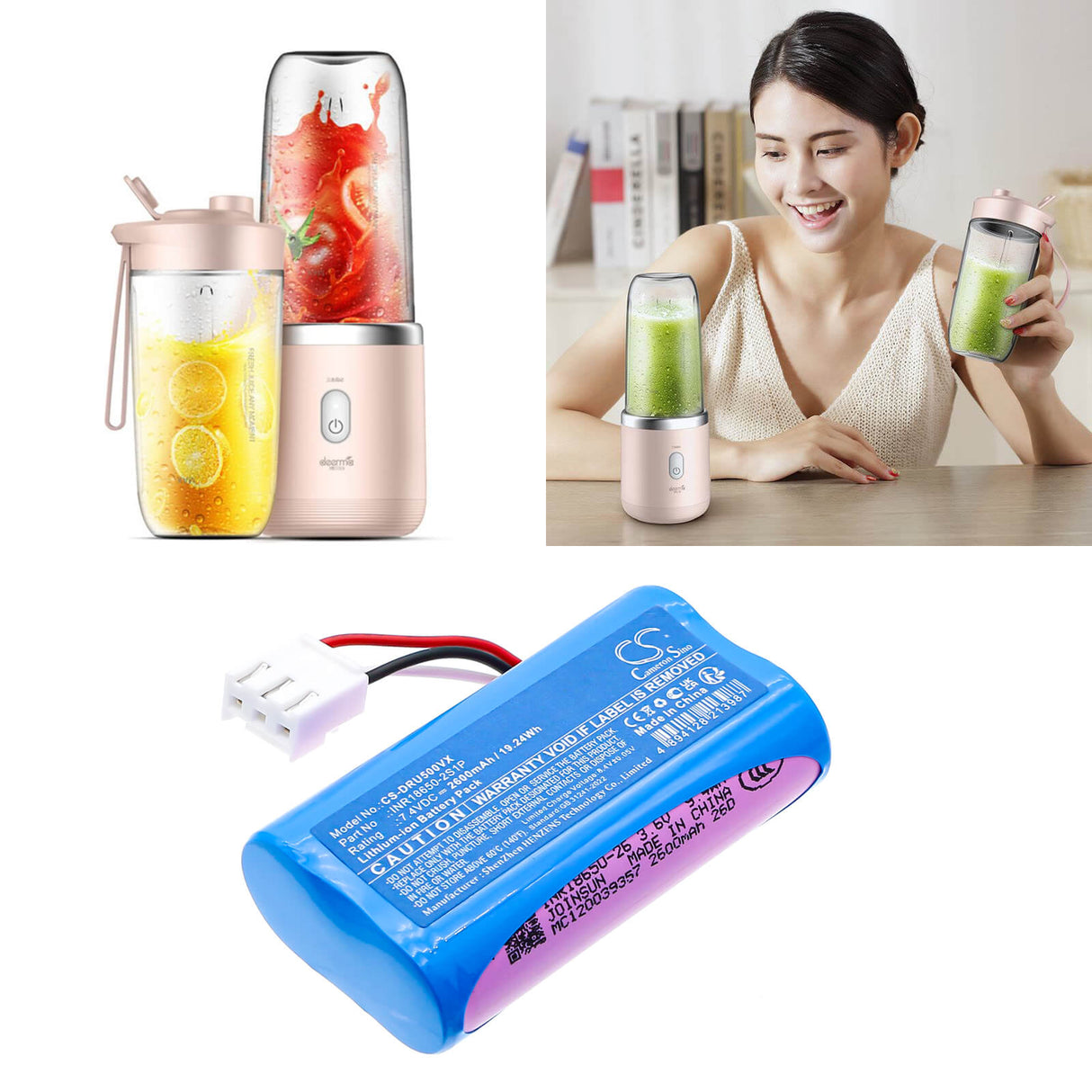 7.4V, Li-ion, 2600mAh, Batterie pour ustensiles de cuisine s'adapte à Deerma, Inr18650-2s1p, Dem-nu05, Nu05, 19.24Wh Ustensiles de cuisine Cameron Sino Technology Limited