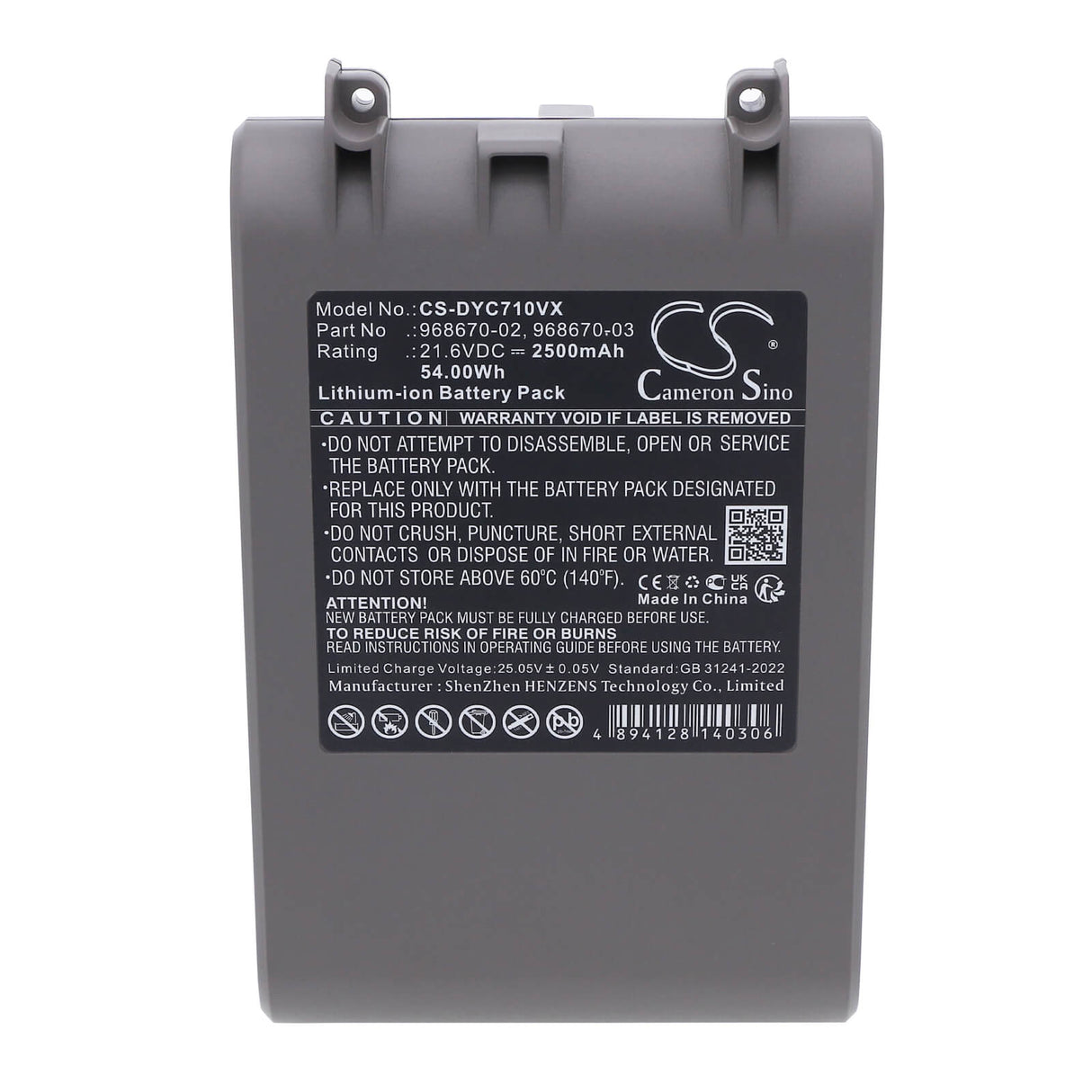 Batterie d'aspirateur pour Dyson Sv11 et V7 21.6v, s'adapte à 968670-06, 2500mah - 54.00wh Aspirateur Cameron Sino Technology Limited