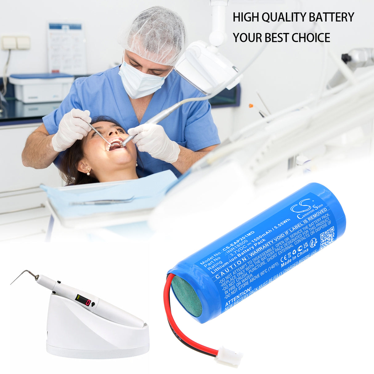 3.7V, Li-ion, 1500mAh, Medical battery fits Endodontic, INR18500, Alpha II Resident, 5.55Wh Medical Cameron Sino Technology Limited