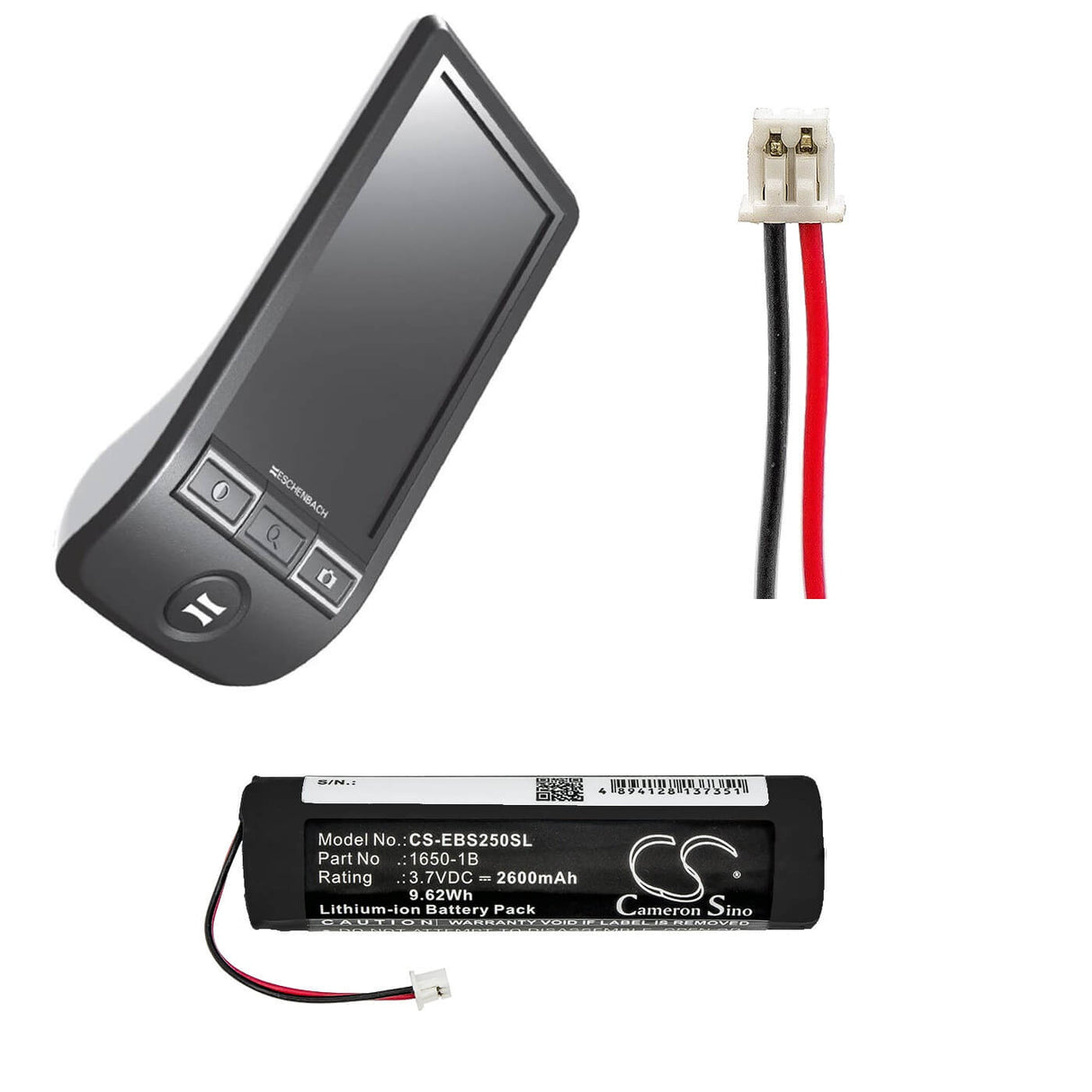 3,7V, Li-ion, 2600mAh, Batterie d'équipement compatible avec Eschenbach, 1650-1b, SmartLux, Smartlux 2.5, 9,62Wh Équipement, Enquête, Test Cameron Sino Technology Limited