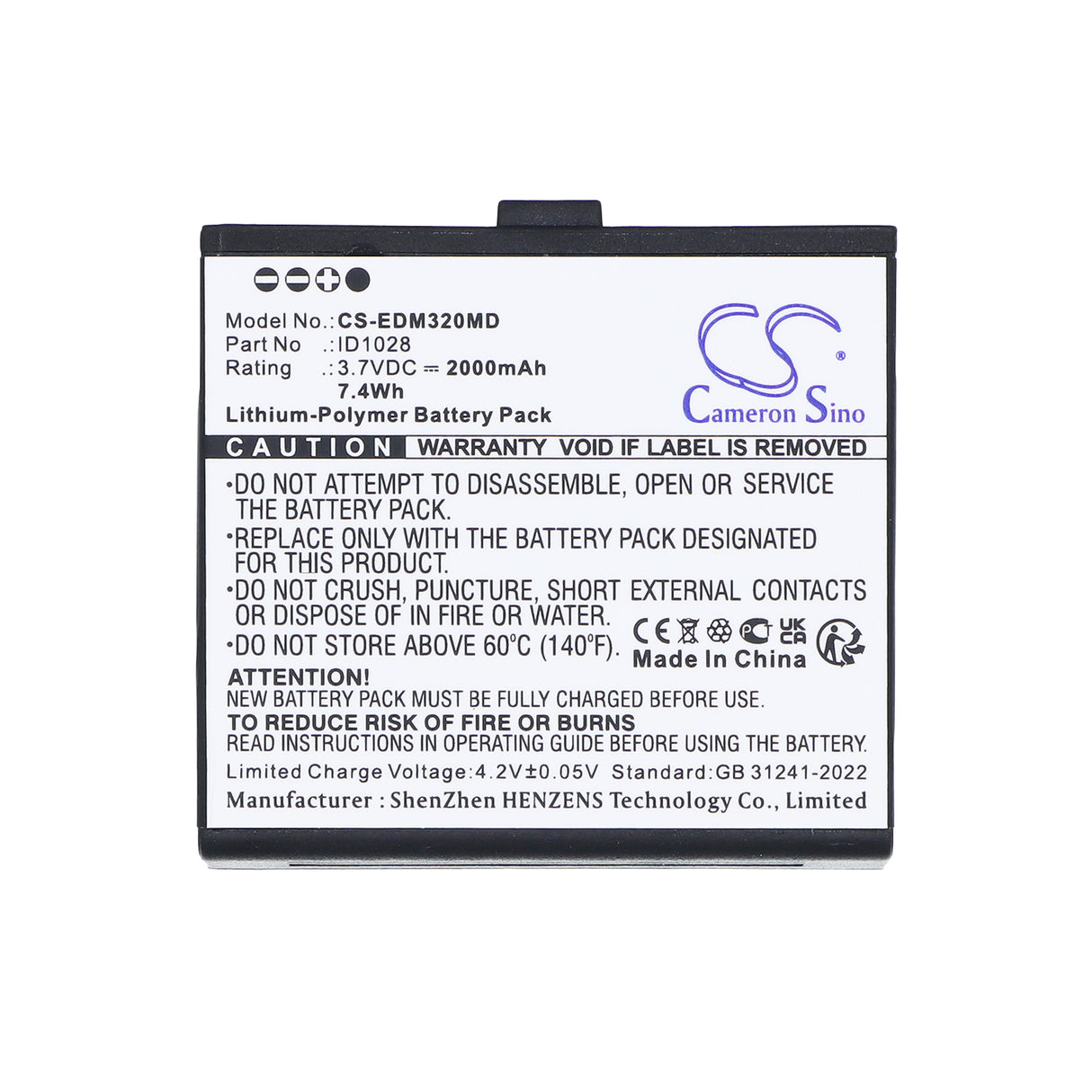 3.7V, Li-Polymer, 2000mAh, Medical battery fits Edan, 01.21.064397, iM3s Monitor, 7.4Wh Medical Cameron Sino Technology Limited