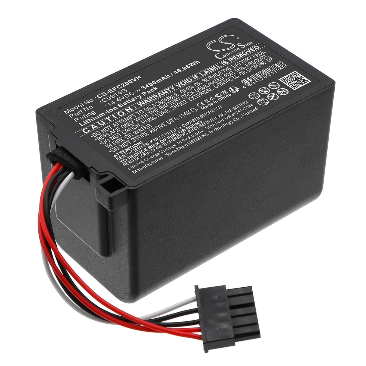 14.4V, Li-ion, 3400mAh, Vacuum battery fits Eufy, C0914g, Omni C20, Omni C20 Robot Vacuum, 48.96Wh Vacuum Cameron Sino Technology Limited
