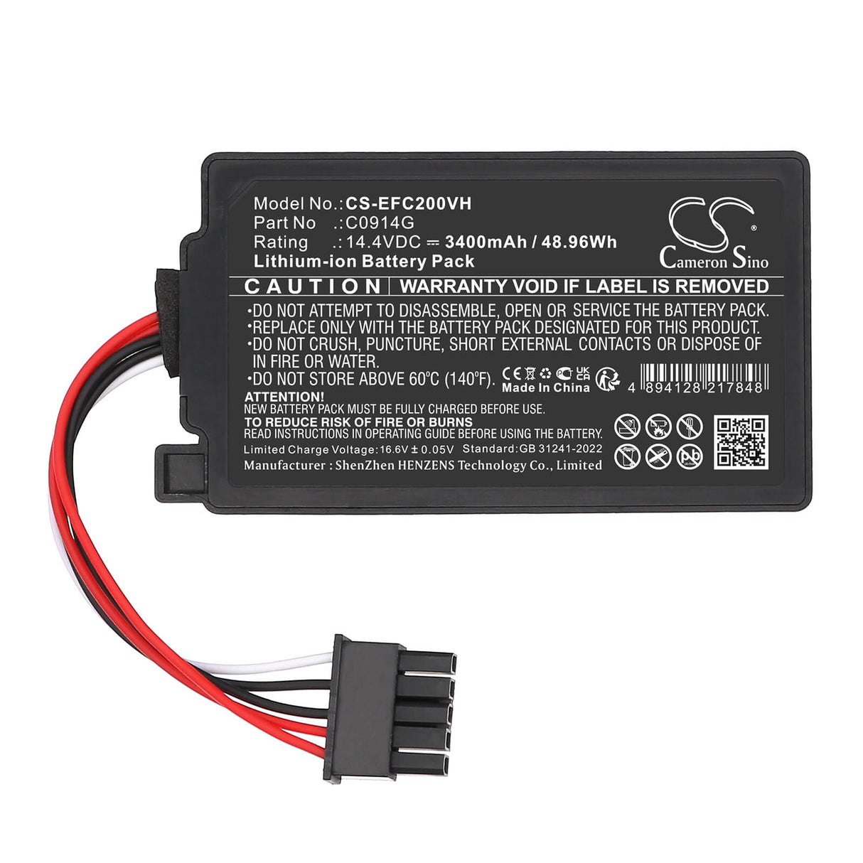 14.4V, Li-ion, 3400mAh, Vacuum battery fits Eufy, C0914g, Omni C20, Omni C20 Robot Vacuum, 48.96Wh Vacuum Cameron Sino Technology Limited