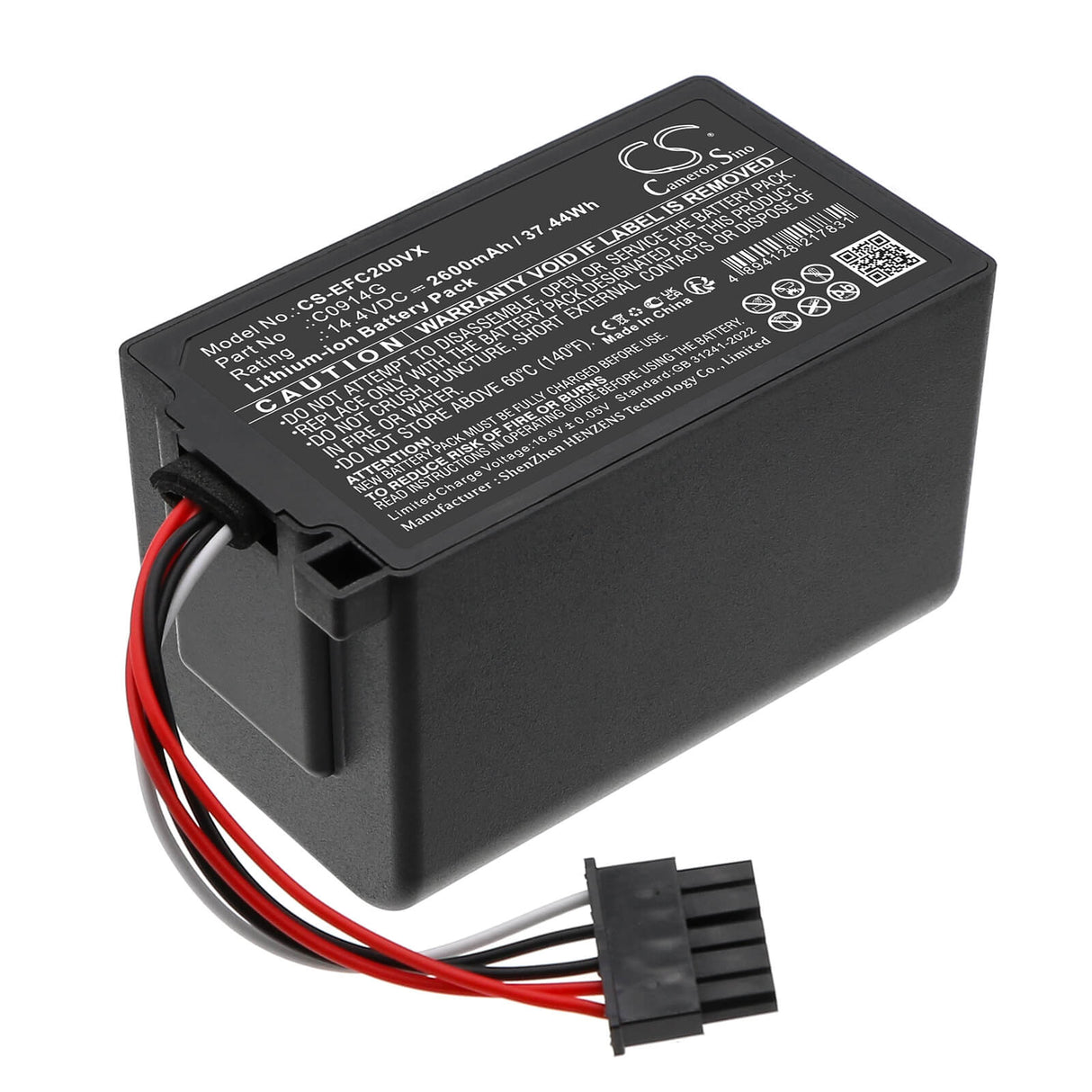 14.4V, Li-ion, 2600mAh, Vacuum battery fits Eufy, C0914g, Omni C20, Omni C20 Robot Vacuum, 37.44Wh Vacuum Cameron Sino Technology Limited