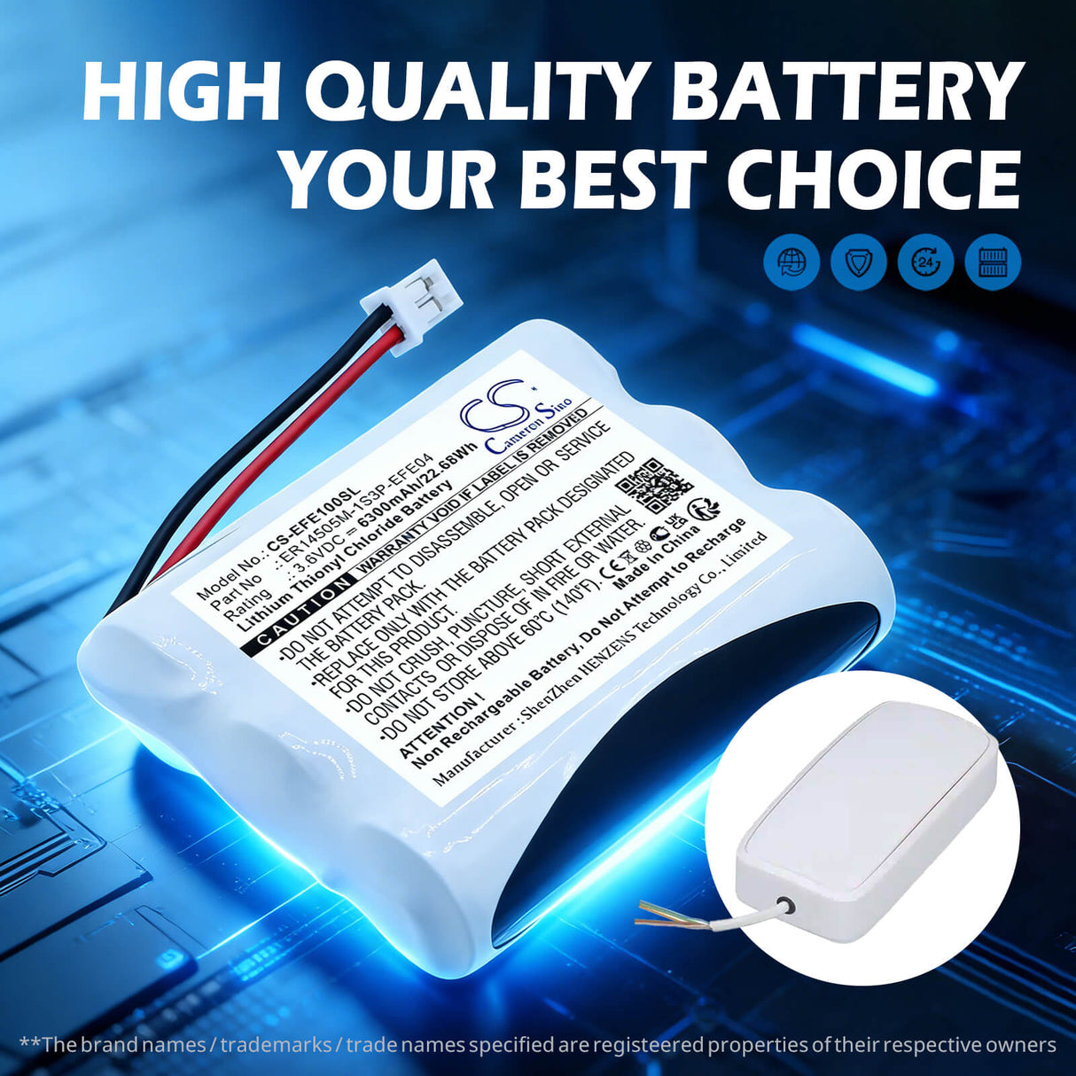 3.6V, Li-SOCl2, 6300mAh, Equipment, Survey, Test battery fits Efento, ER14505M-1S3P-EFE04, NB-IoT, 22.68Wh Equipment, Survey, Test Cameron Sino Technology Limited