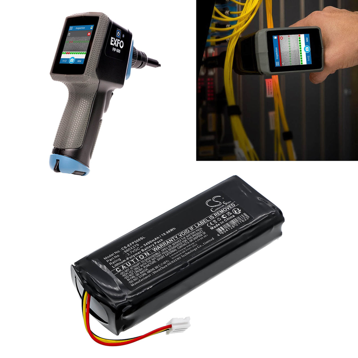 3,7V, Li-Polymère, 5400mAh, Équipement, Enquête, Batterie de test compatible avec Exfo, 880x279, Fip-500 Fibre Inspection Scope, Fip-500-kit-1, 19,98Wh Équipement, Enquête, Test Cameron Sino Technology Limited