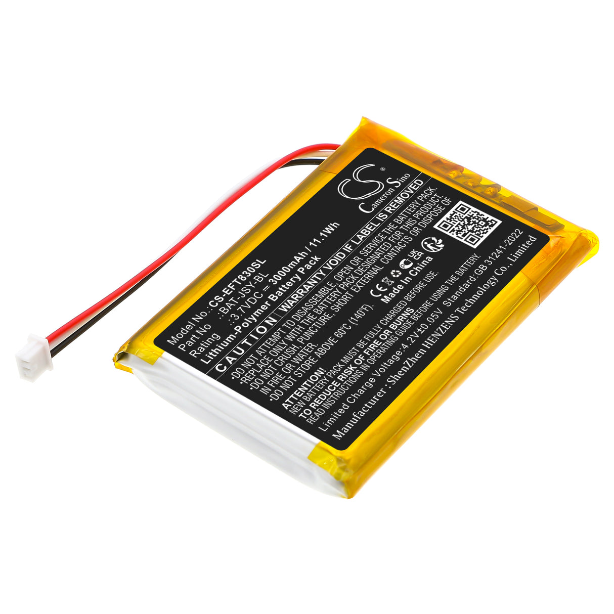 3,7V, Li-Polymer, 3000mAh, batterie BabyPhone compatible avec Eufy, BAT-JSY-BL, SpaceView Baby Monitor E110, T8300-M, 11,1Wh BabyPhone Cameron Sino Technology Limited