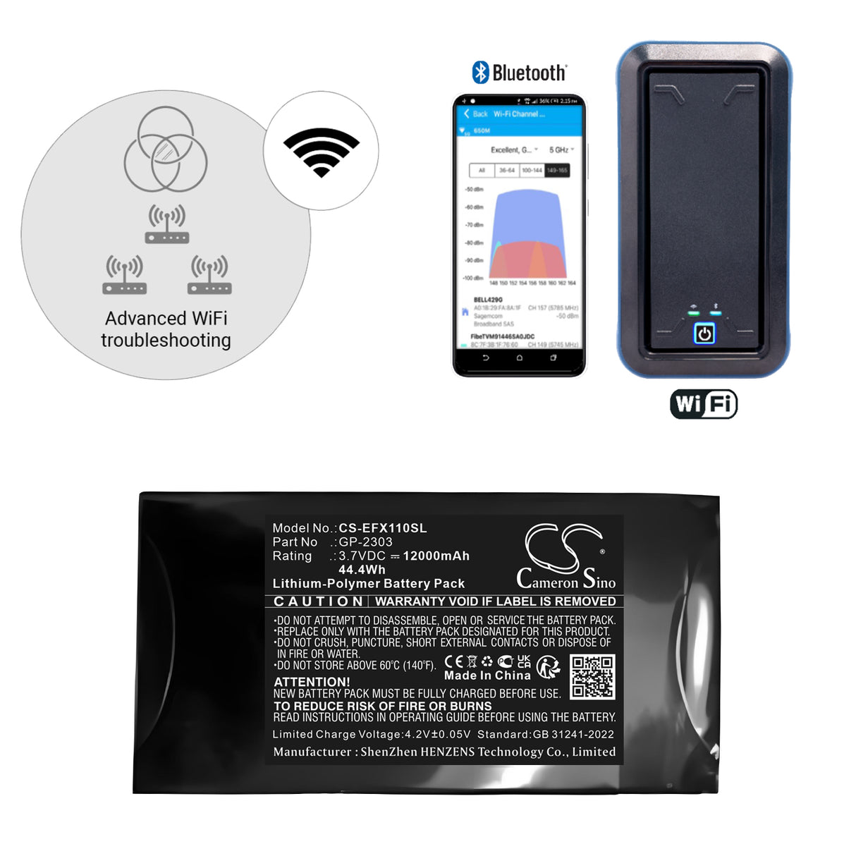 3.7V, Li-Polymère, 12000mAh, Équipement, Enquête, Batterie de test compatible Exfo, 01wq0037-19, Testeur Ethernet Ex10 10g, 44.4Wh Équipement, Enquête, Test Cameron Sino Technology Limited