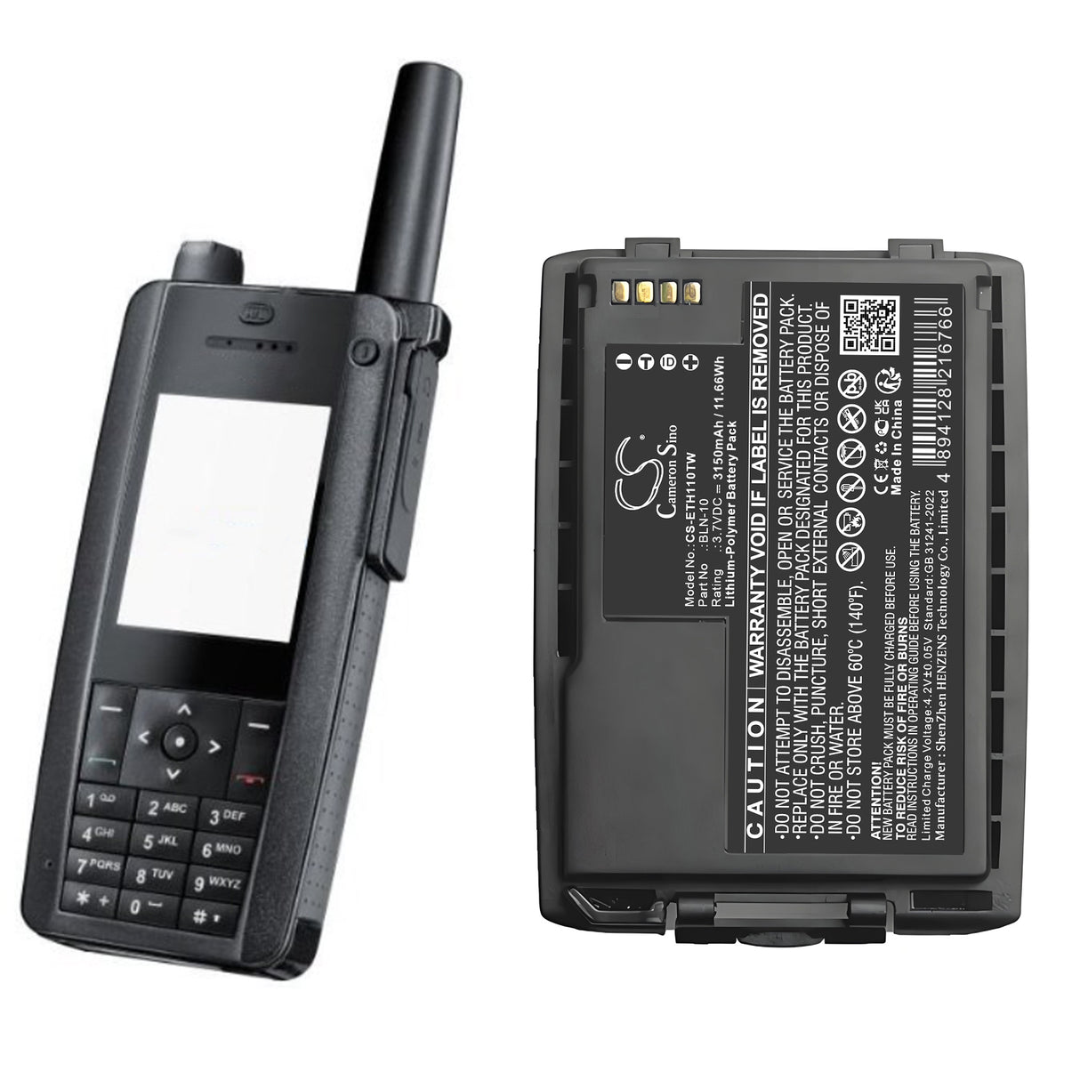 3.7V, Li-Polymer, 3150mAh, Two-Way Radio battery fits Eads, BLN-10, Cassidian TH1N, 11.66Wh Two-Way Radio Cameron Sino Technology Limited