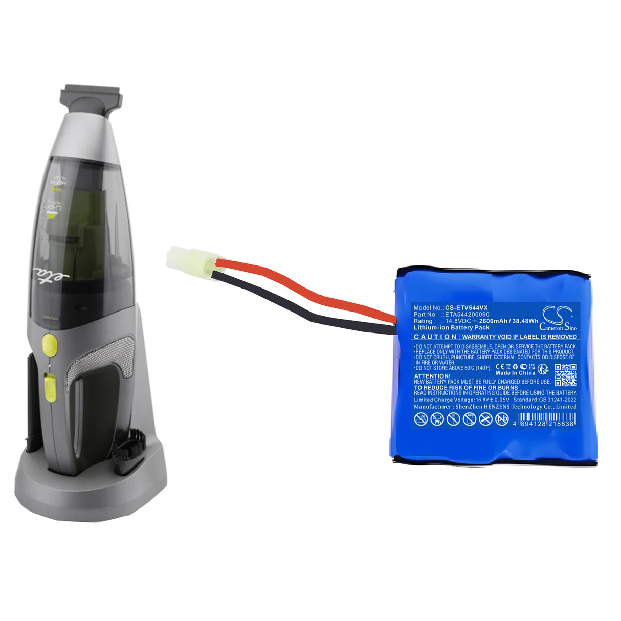 14.8V, Li-ion, 2600mAh, Vacuum battery fits Eta, Eta544200090, 5442 Verto, 38.48Wh Vacuum Cameron Sino Technology Limited