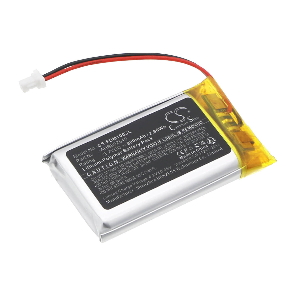3.7V, Li-Polymer, 800mAh Headset Battery Fits Fodsports, M1s Pro, 2.96Wh Wireless Headset Cameron Sino Technology Limited