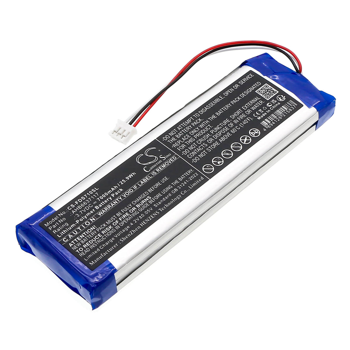 3,7V, Li-Polymère, 7000mAh, Équipement, Enquête, Batterie de test compatible avec Fluke, Ahb6637117, Vidéoscope de diagnostic Ds701, Vidéoscope de diagnostic Ds703, 25,9Wh Équipement, Enquête, Test Cameron Sino Technology Limited