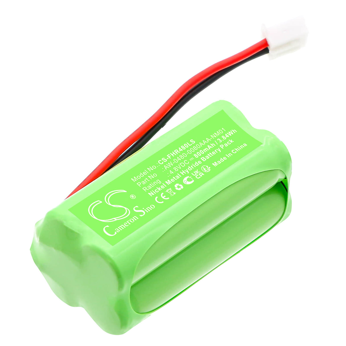 4,8V, Ni-MH, 800mAh, batterie d'éclairage de secours compatible avec Fischer, AW-0480-0080AAA-NM01, 3,84Wh Éclairage de secours Cameron Sino Technology Limited