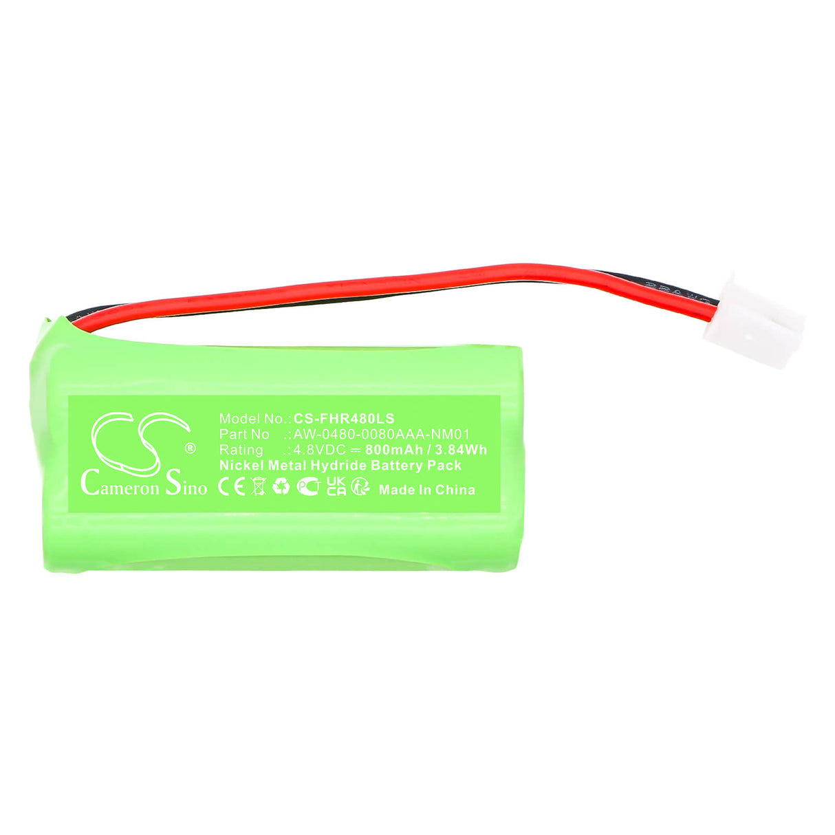 4,8V, Ni-MH, 800mAh, batterie d'éclairage de secours compatible avec Fischer, AW-0480-0080AAA-NM01, 3,84Wh Éclairage de secours Cameron Sino Technology Limited