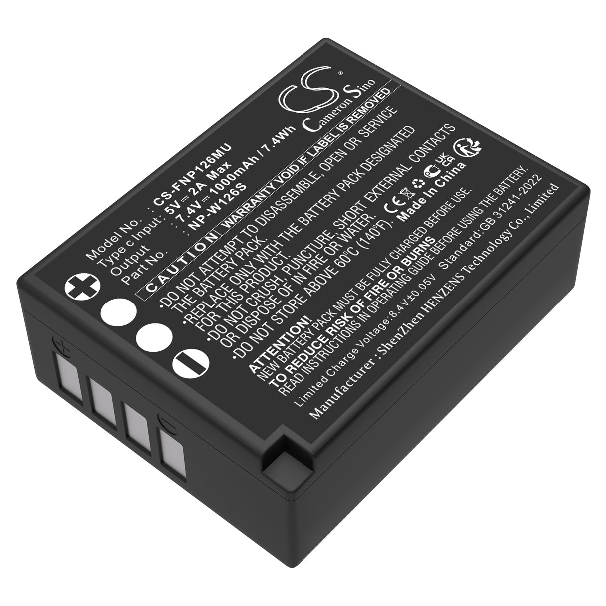 7.4V, Li-ion, 1000mAh, Batterie d'appareil photo compatible Fujifilm, Np-w126, Finepix Hs30, Finepix Hs30exr, 7.4Wh Appareil photo Cameron Sino Technology Limited (Appareil photo)