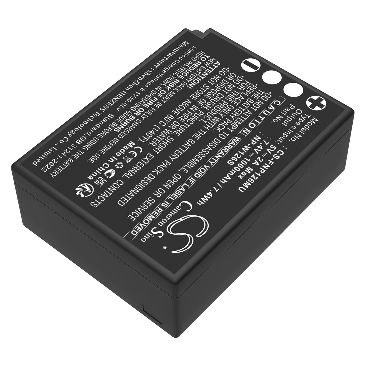 7.4V, Li-ion, 1000mAh, Batterie d'appareil photo compatible Fujifilm, Np-w126, Finepix Hs30, Finepix Hs30exr, 7.4Wh Appareil photo Cameron Sino Technology Limited (Appareil photo)