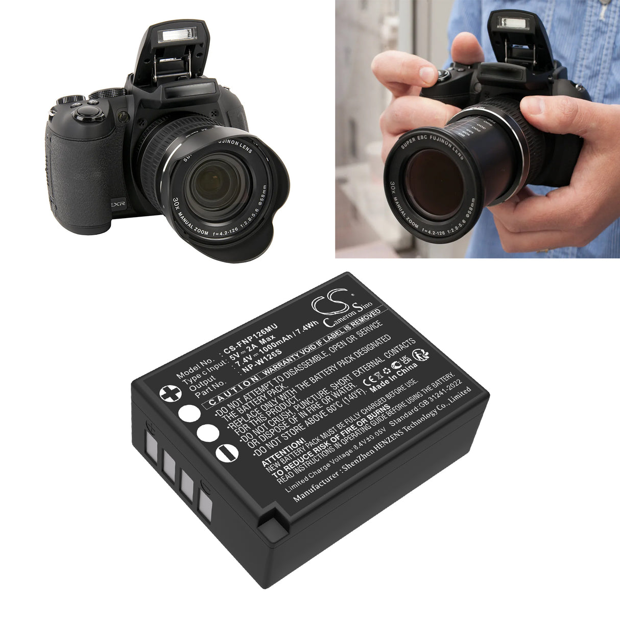 7.4V, Li-ion, 1000mAh, Batterie d'appareil photo compatible Fujifilm, Np-w126, Finepix Hs30, Finepix Hs30exr, 7.4Wh Appareil photo Cameron Sino Technology Limited (Appareil photo)