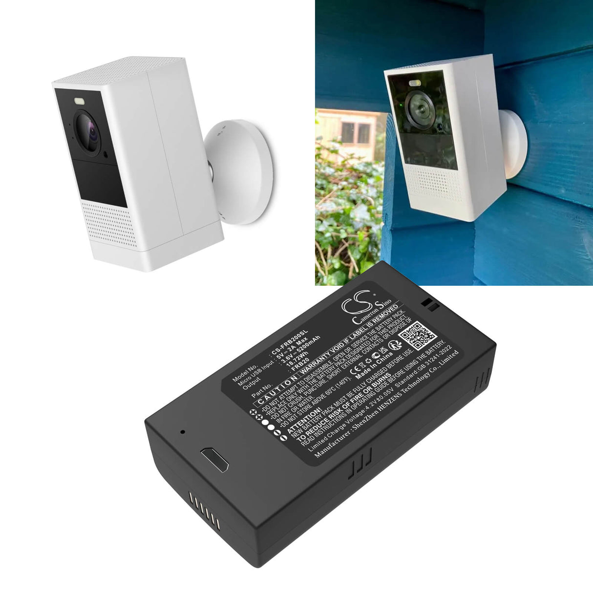 3.6V, Li-ion, 5200mAh, batterie de caméra de sécurité domestique compatible avec Imou, Frb20, Cell 2 Camera, 18.72Wh Caméra de sécurité domestique Cameron Sino Technology Limited