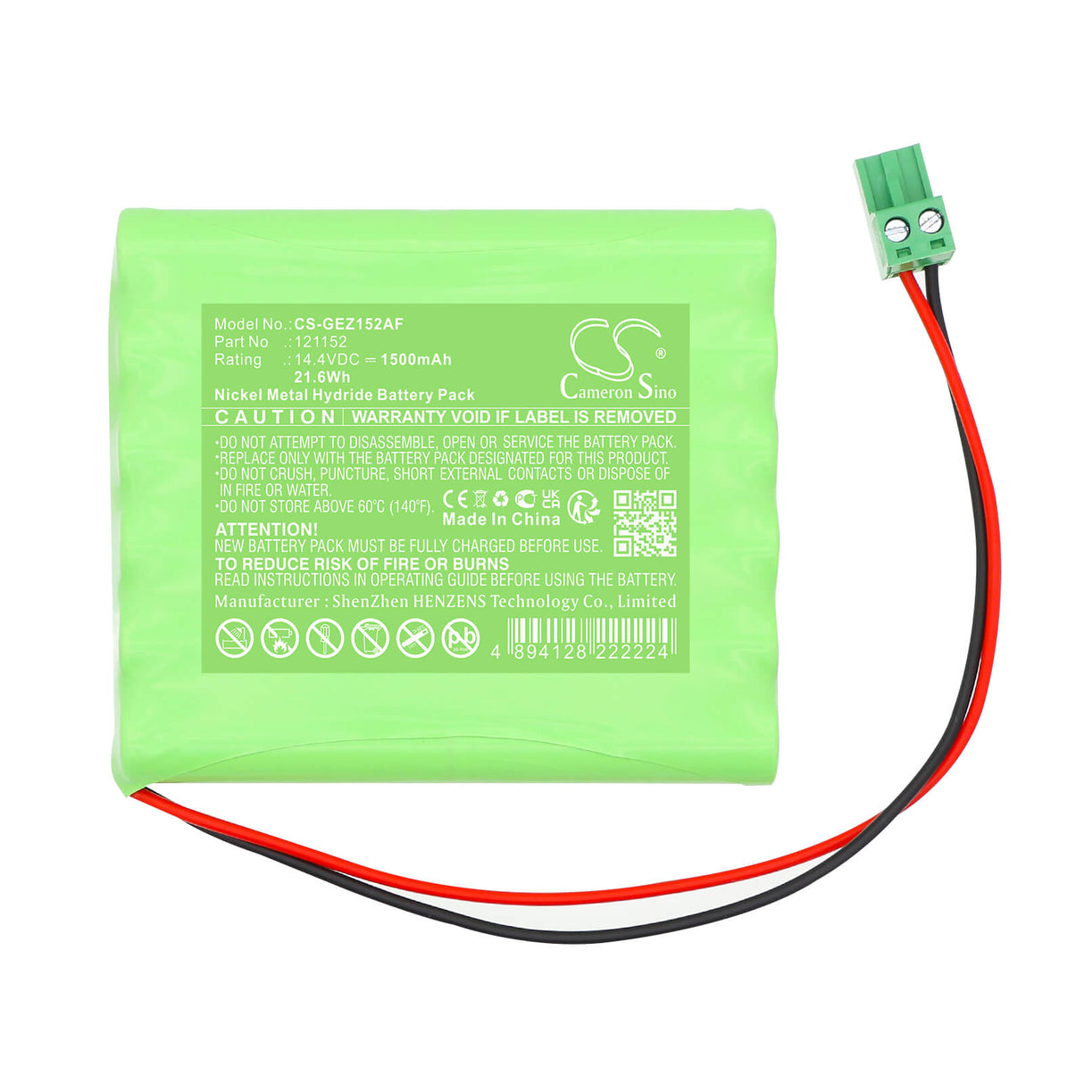 14,4V, Ni-MH, 1500mAh, batterie pour portes automatiques compatible avec Geze, 121152, Ecconodrive EL, 21,6Wh Portes Automatiques Cameron Sino Technology Limited