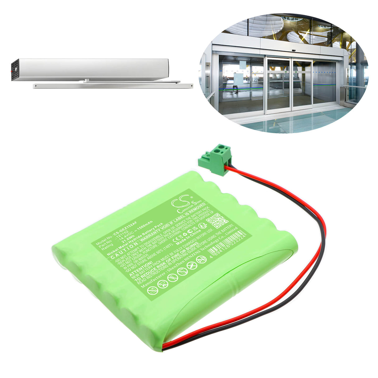 14,4V, Ni-MH, 1500mAh, batterie pour portes automatiques compatible avec Geze, 121152, Ecconodrive EL, 21,6Wh Portes Automatiques Cameron Sino Technology Limited