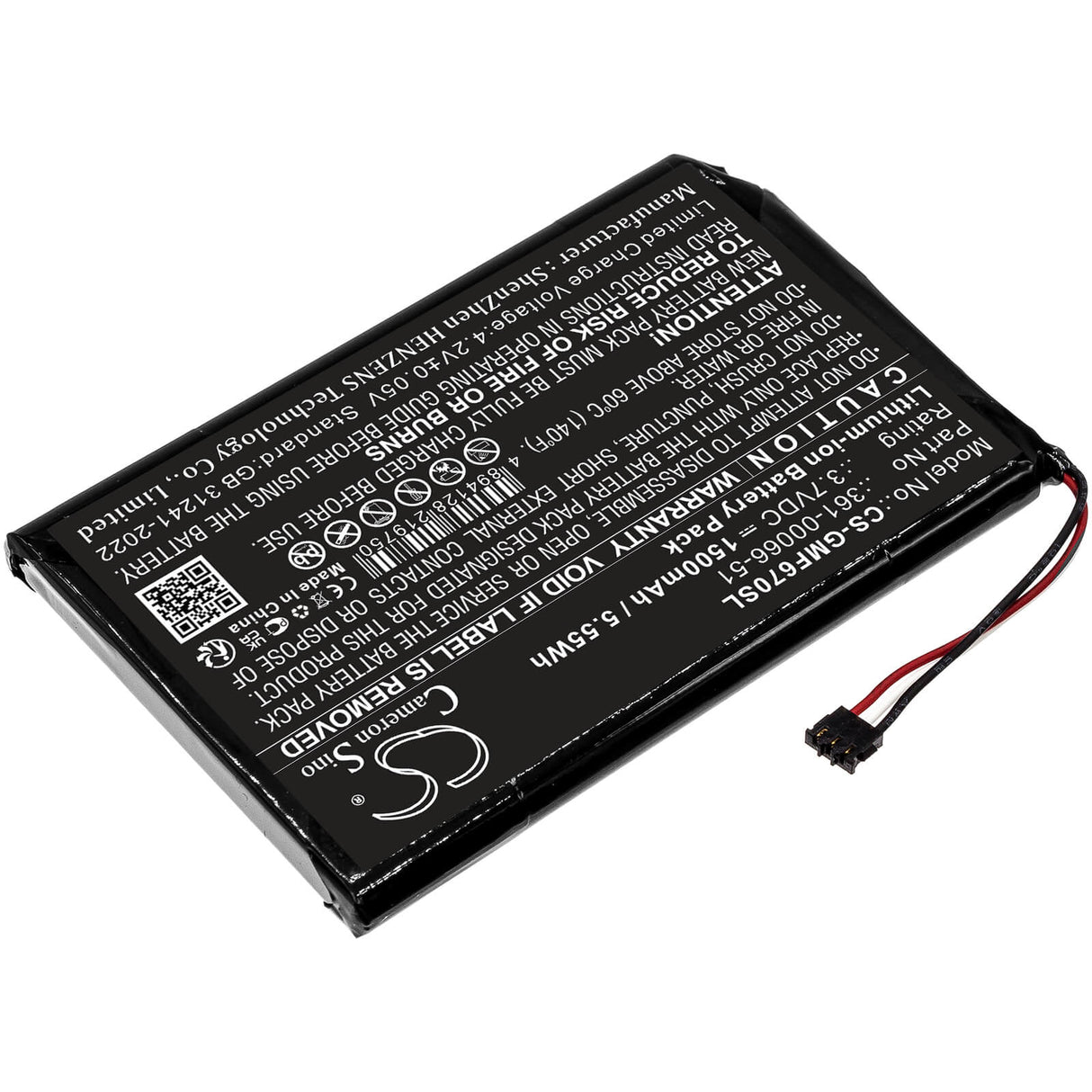 3,7V, Li-ion, 1500mAh, GPS, batterie de navigateur compatible Garmin, 361-00066-51, Fleet 670 LM TRUCK, 5.55Wh GPS, navigateur Cameron Sino Technology Limited