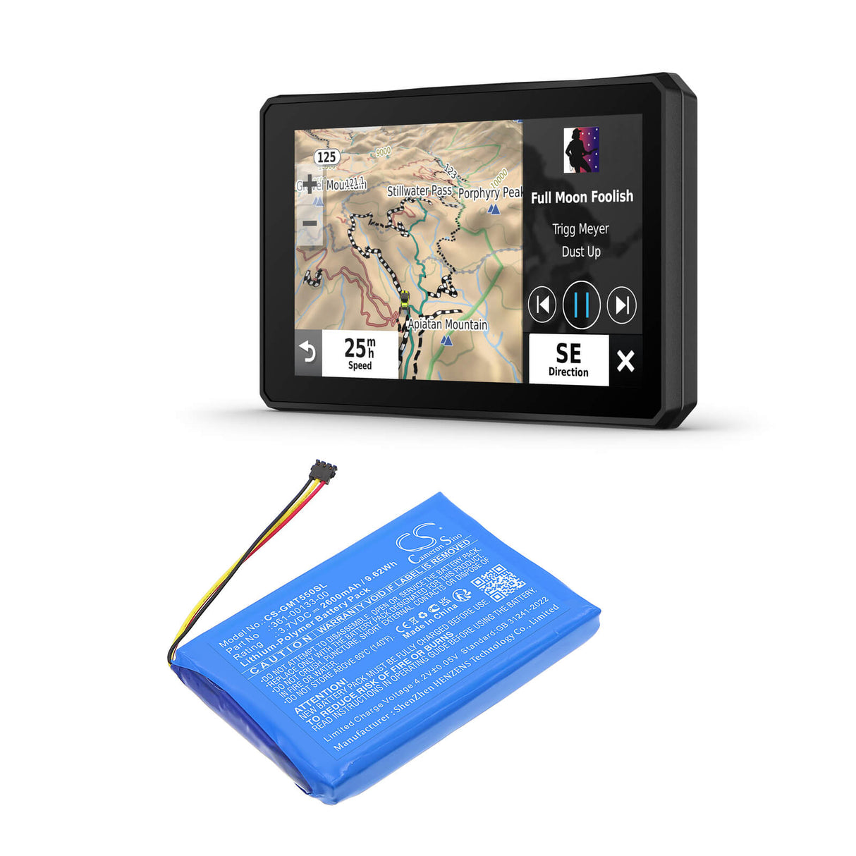 3.7V, Li-Polymer, 2600mAh, GPS, batterie de navigateur compatible avec Garmin, 361-00133-00, Tread 5.5, Zumo Xt, 9.62Wh GPS, Navigator Cameron Sino Technology Limited