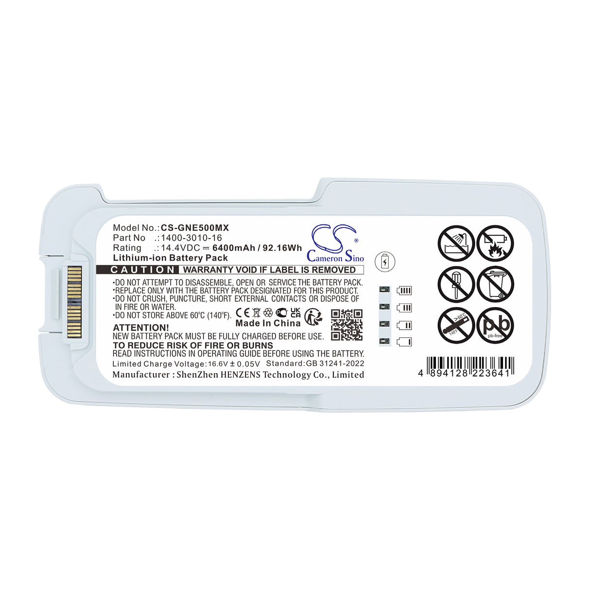 14.4V, Li-ion, 6400mAh, Medical battery fits Inogen, 1400-3010-16, One G5, Rove 6, 92.16Wh Medical Cameron Sino Technology Limited