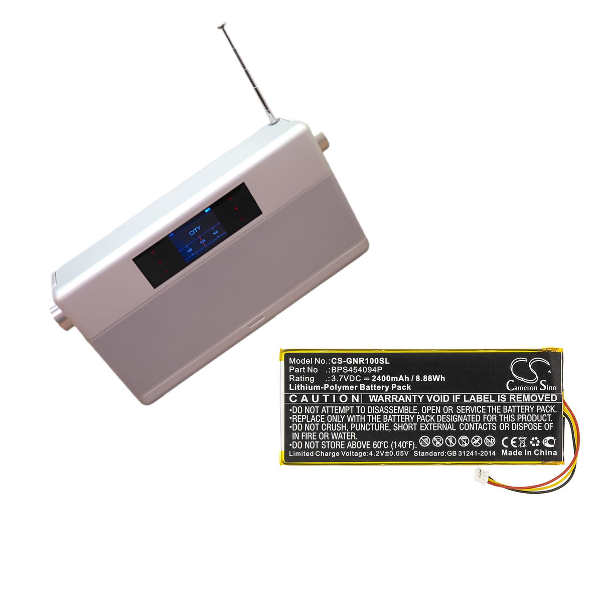 3,7V, Li-Polymère, 2100mAh, batterie numérique DAB s'adapte à Genève, Bps454094p, Worldradio, 7,77Wh DAB Digital Cameron Sino Technology Limited