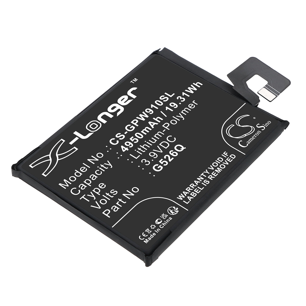 3.9V, Li-Polymer, 4950mAh, Mobile, SmartPhone battery fits Google, G526Q, G3Y12, GTF7P, 19.31Wh Mobile, SmartPhone Cameron Sino Technology Limited