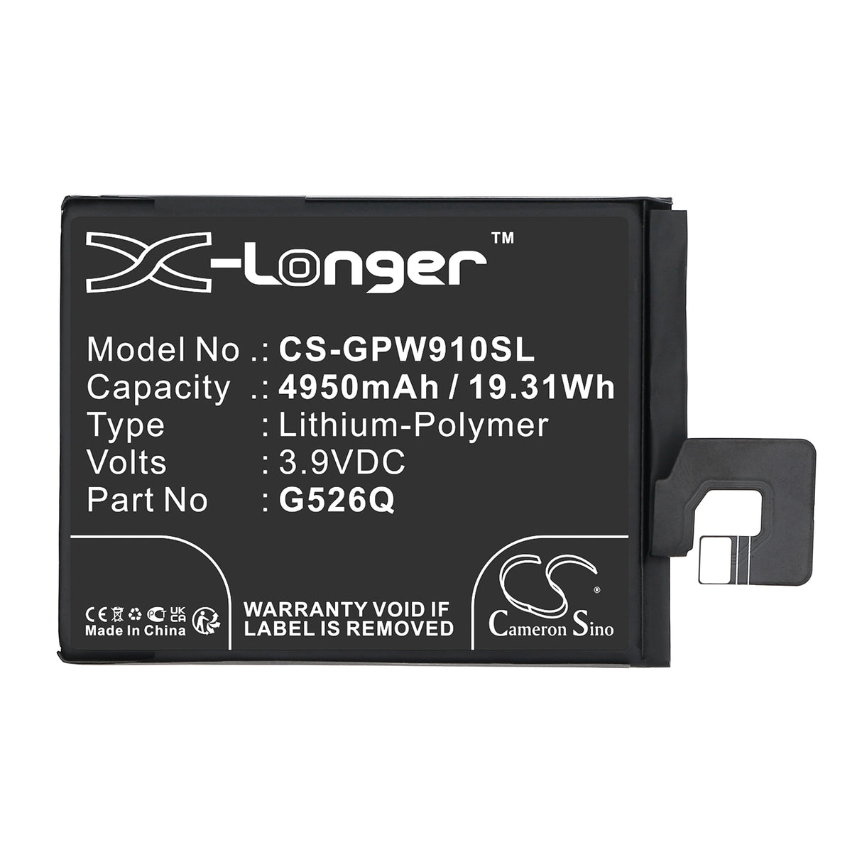 3.9V, Li-Polymer, 4950mAh, Mobile, SmartPhone battery fits Google, G526Q, G3Y12, GTF7P, 19.31Wh Mobile, SmartPhone Cameron Sino Technology Limited