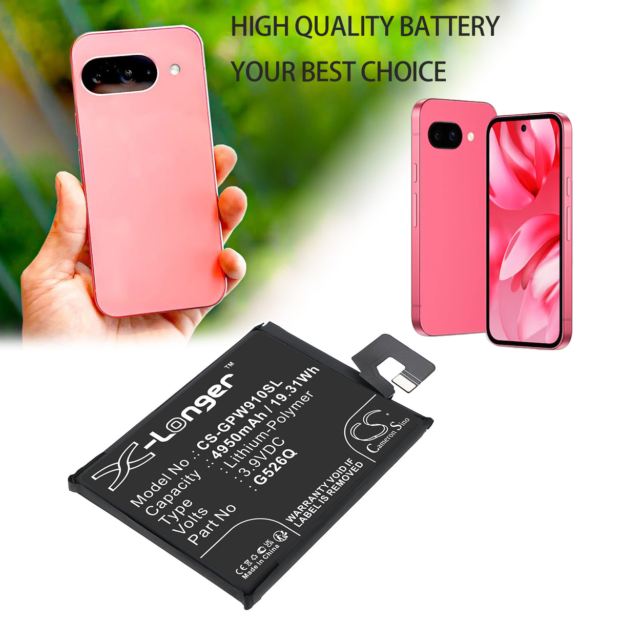 3.9V, Li-Polymer, 4950mAh, Mobile, SmartPhone battery fits Google, G526Q, G3Y12, GTF7P, 19.31Wh Mobile, SmartPhone Cameron Sino Technology Limited