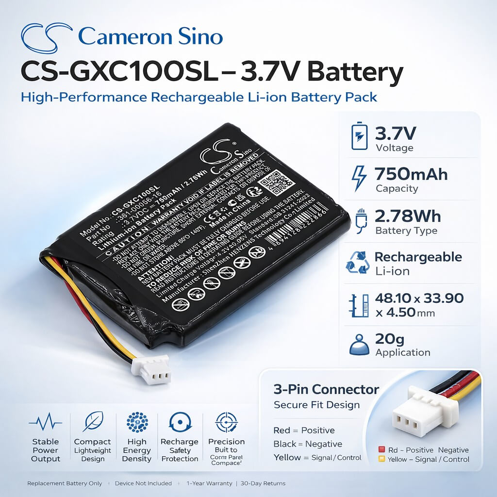 3.7V, Li-ion, 750mAh, Equipment, Survey, Test battery fits Garmin, 361-00056-16, 100261810, XERO C1 PRO Chronograph, 2.78Wh Equipment, Survey, Test Cameron Sino Technology Limited