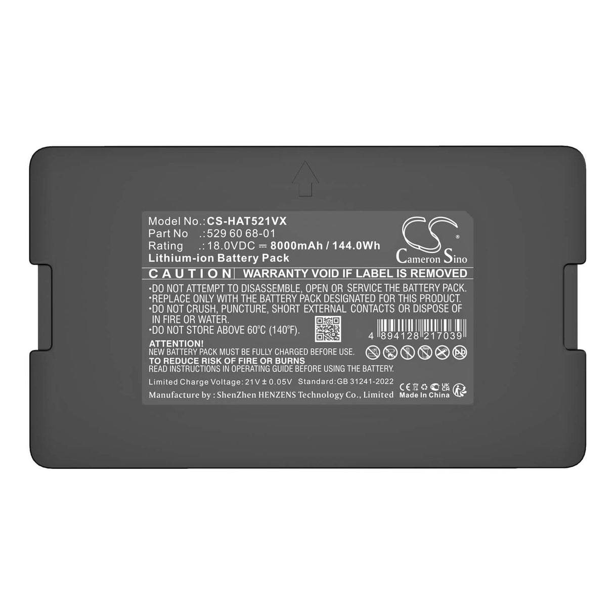 18.0V, Li-ion, 8000mAh, Lawn Mowers battery fits Husqvarna, 529 60 68-01, Automower 320 2013, Automower 320 2014, 144.0Wh Lawn Mowers Cameron Sino Technology Limited (Dangerous Goods)