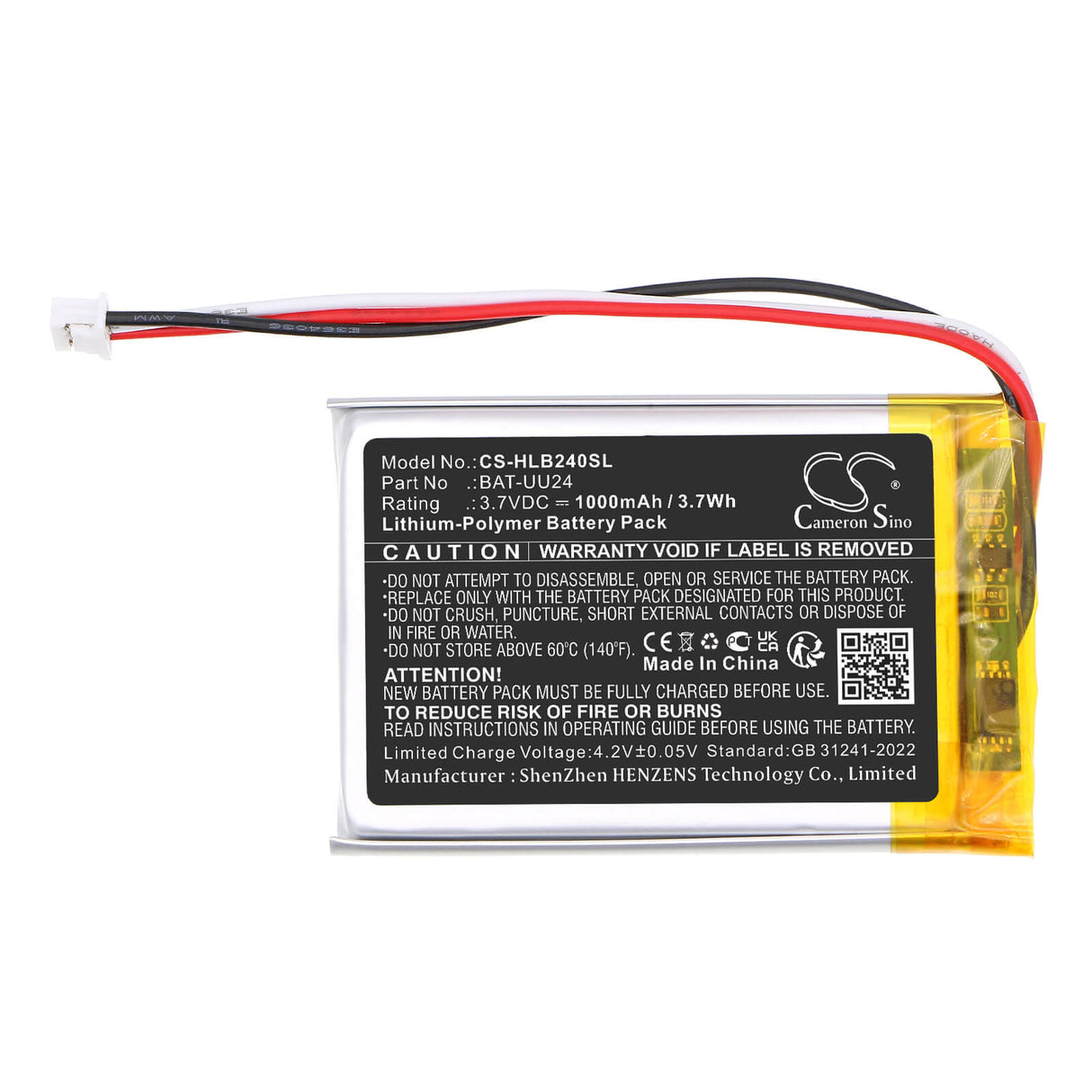 3,7V, Li-Polymère, 1000mAh, Batterie BabyPhone compatible avec Hellobaby, BAT-UU24, Dragon Touch E40, HB24, 3,7Wh BabyPhone Cameron Sino Technology Limited